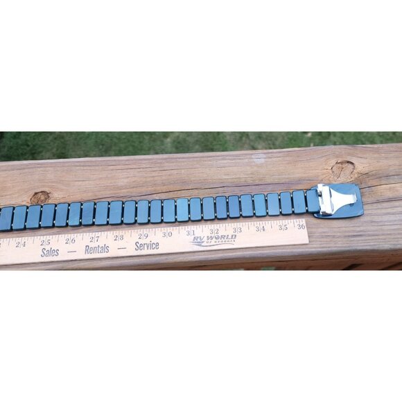 Vintage Belt Mid-Century Green Stone Rectangular Bead Chain Buckle Adjustable - Picture 5 of 6